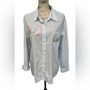 Las Olas Nautical Sailboat Embroidered Striped Shirt 1X